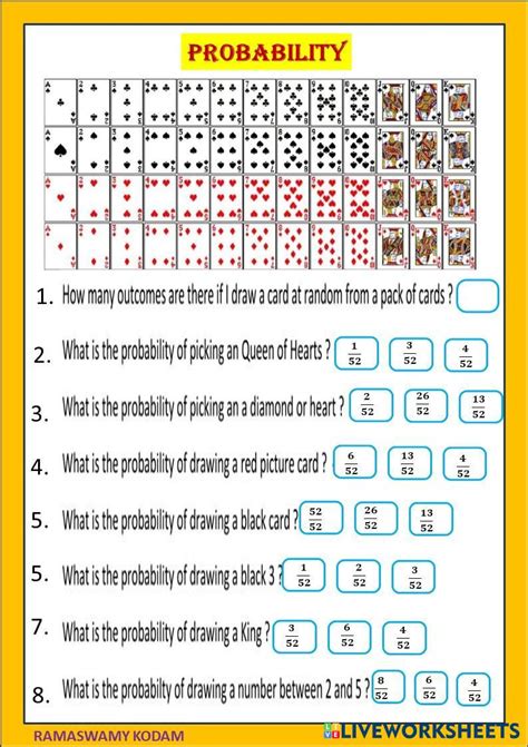 Deck of Cards Worksheet .
